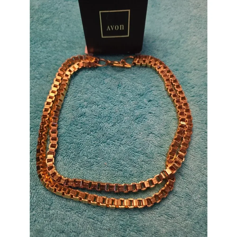 Avon Layered Chain Gold Tone Necklace With Original Box